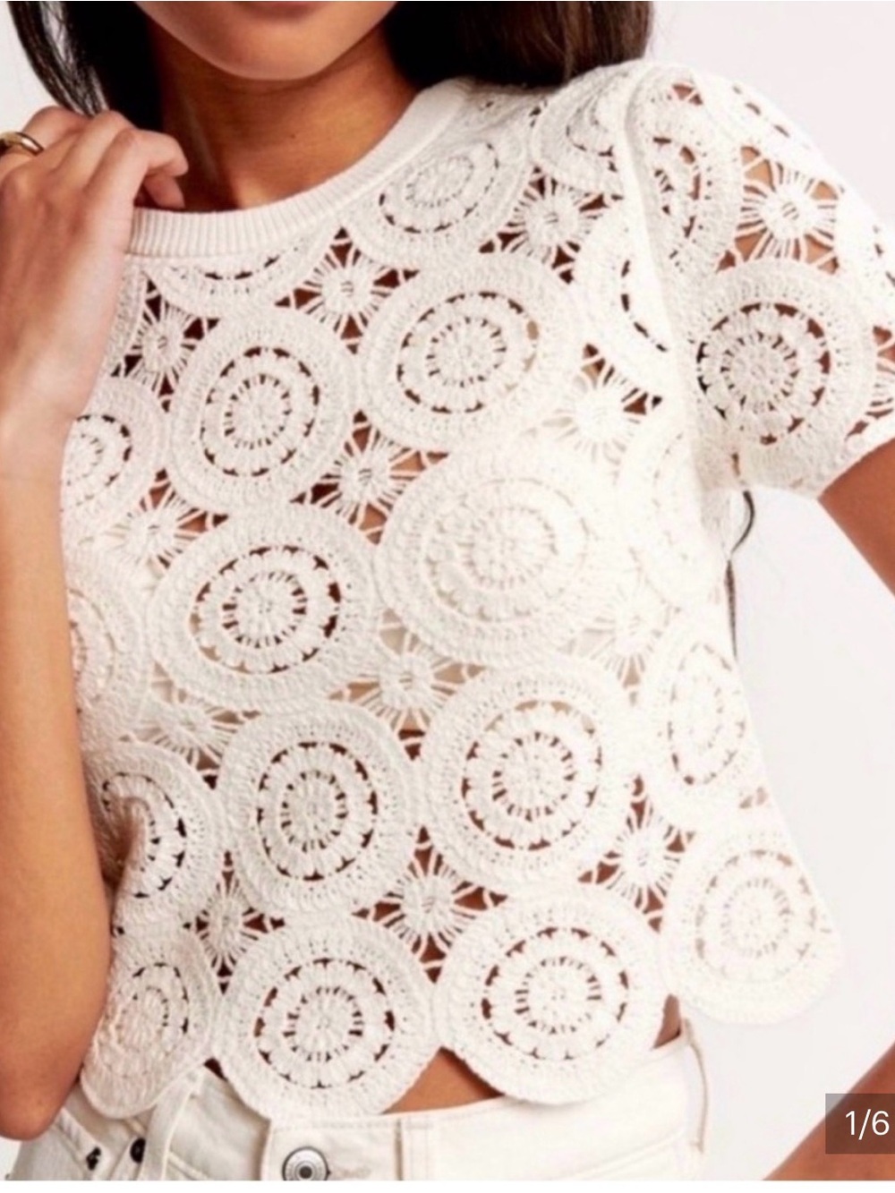 Abercrombie & Fitch Crochet Mosaic Tile Crop Top Ivory Size L